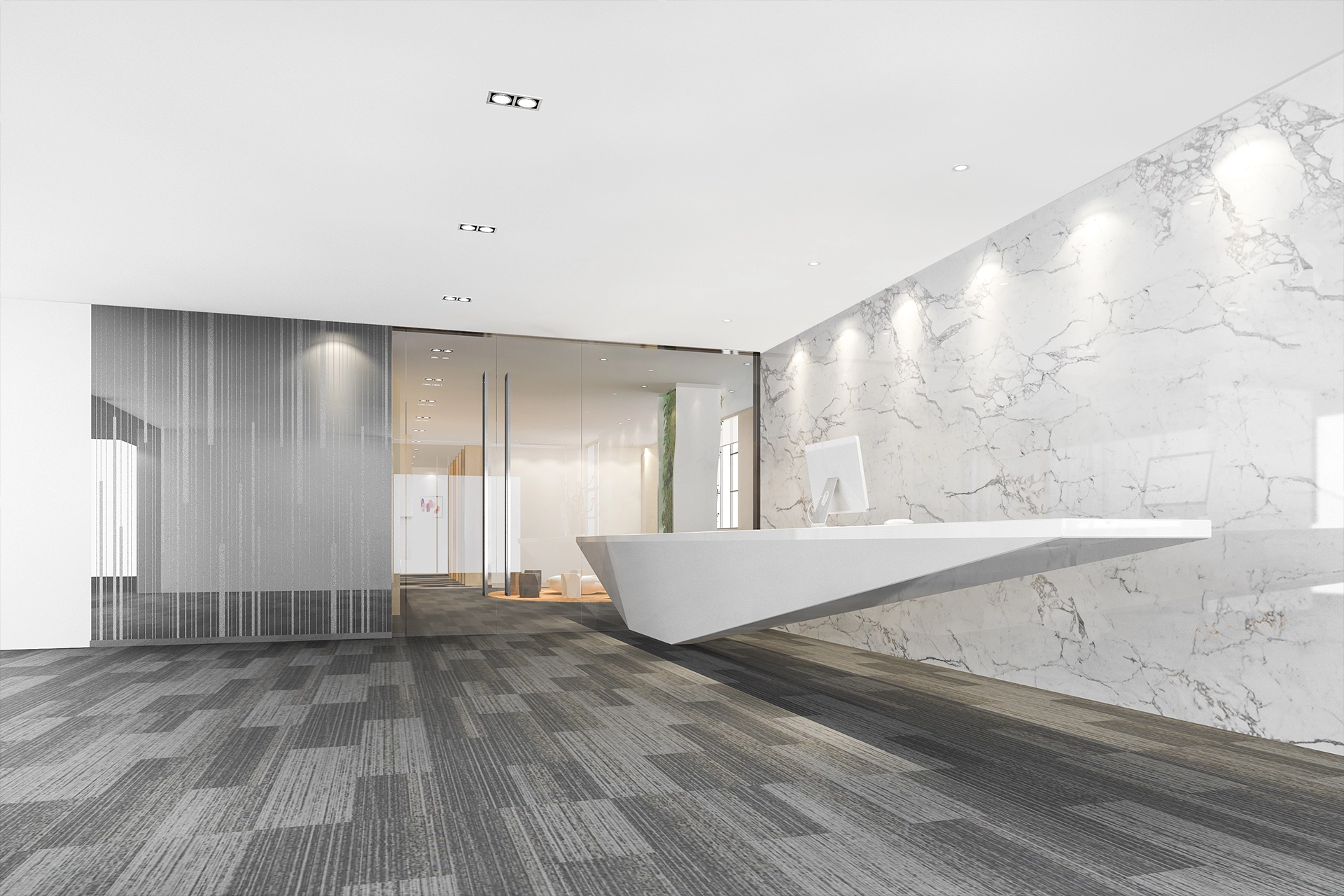 Professional tile installation in a commercial interior